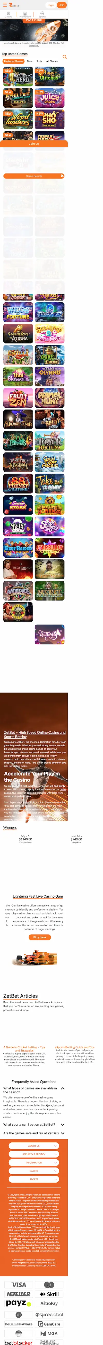 Zebet Casino interface met slots